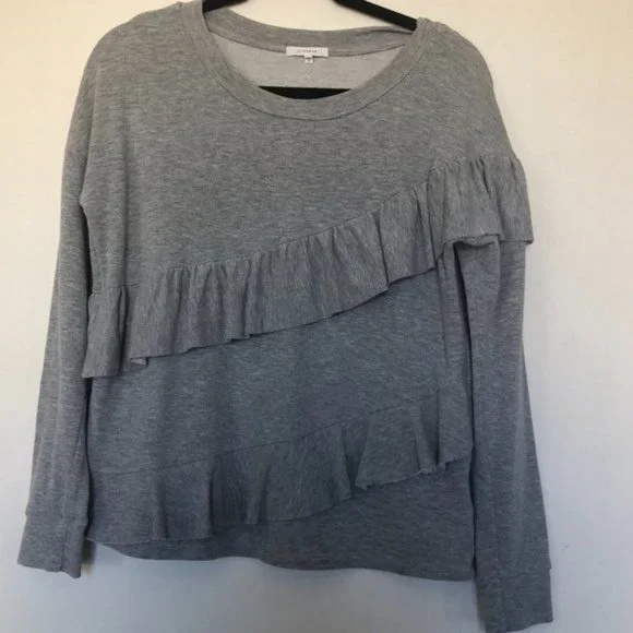 Sold Anthropologie Pleione French Terry Gray Tiered Ruffle Sweater- Size Medium - Picture 9 of 10